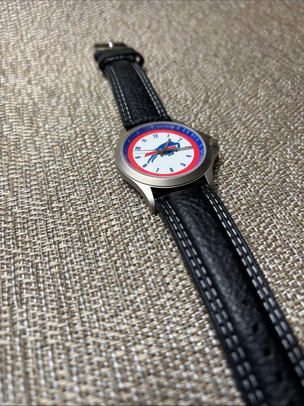 STORTIVI - BUFFALO BILLS Black Leather Men's Watch with Red and Blue Accents 🦬